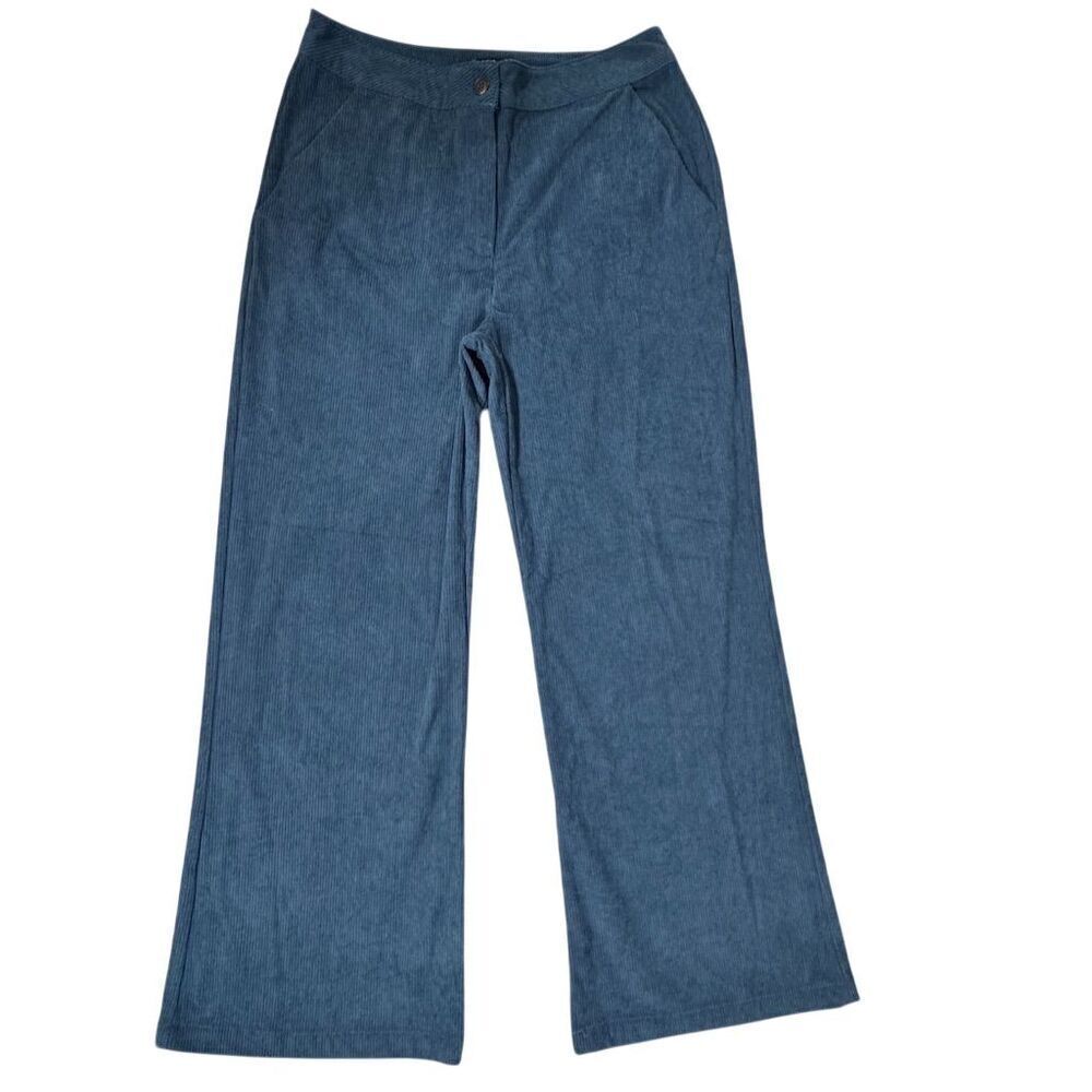 Hunter & Brown Women's XL Wide-Leg Blue Corduroy Pants Casual Solid
